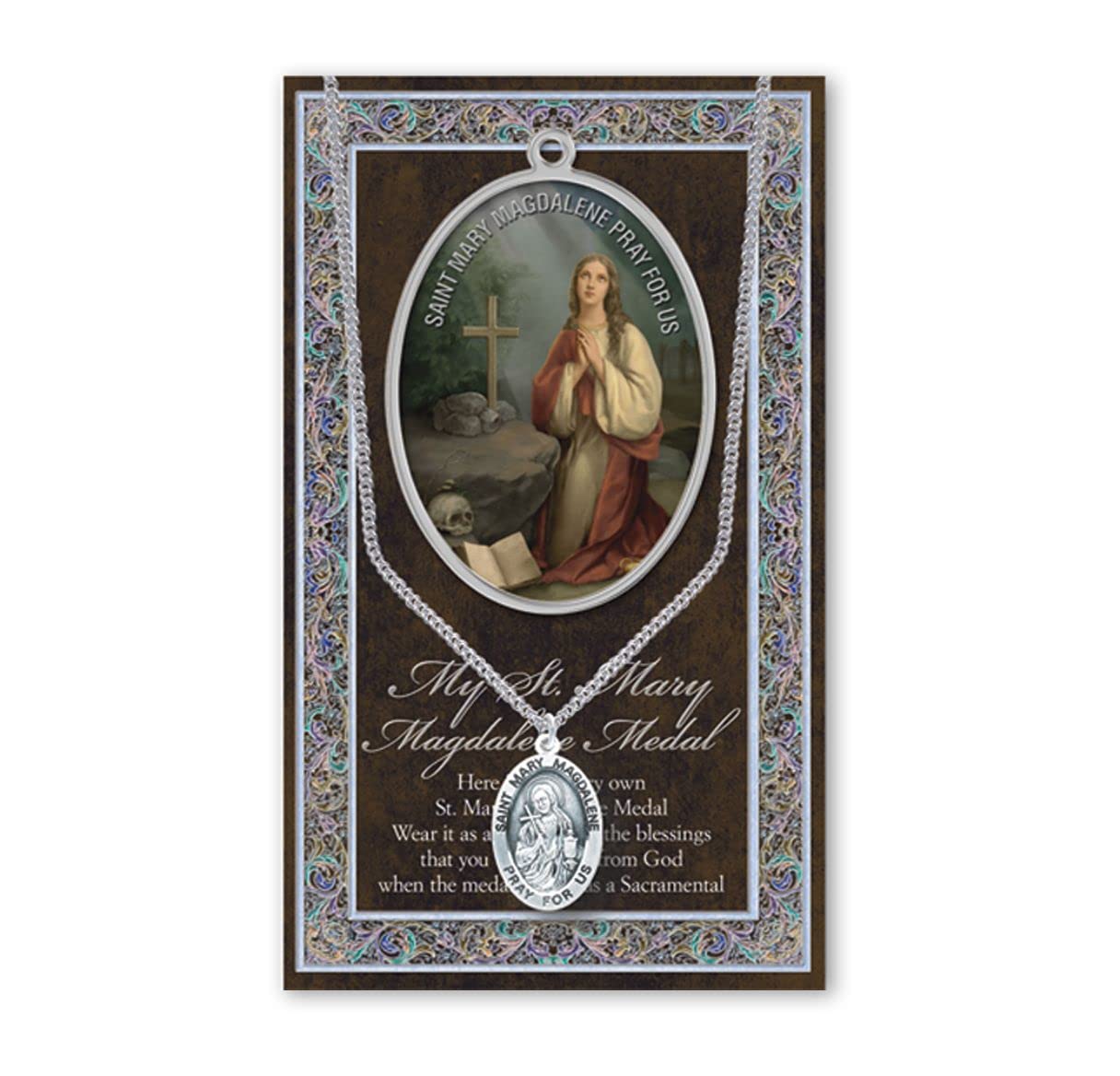15/16" Pewter Medal with Folding Prayer Card, St. Mary Magdalene, # 93144