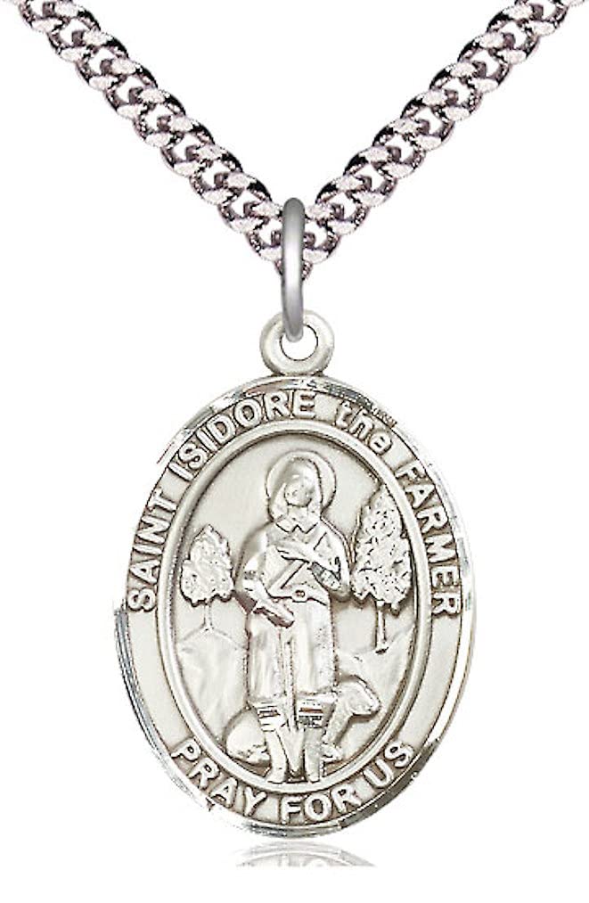 St. Isidore the Farmer Medal in Fine Pewter, 1" tall, Your Choice of Chain, # 5284