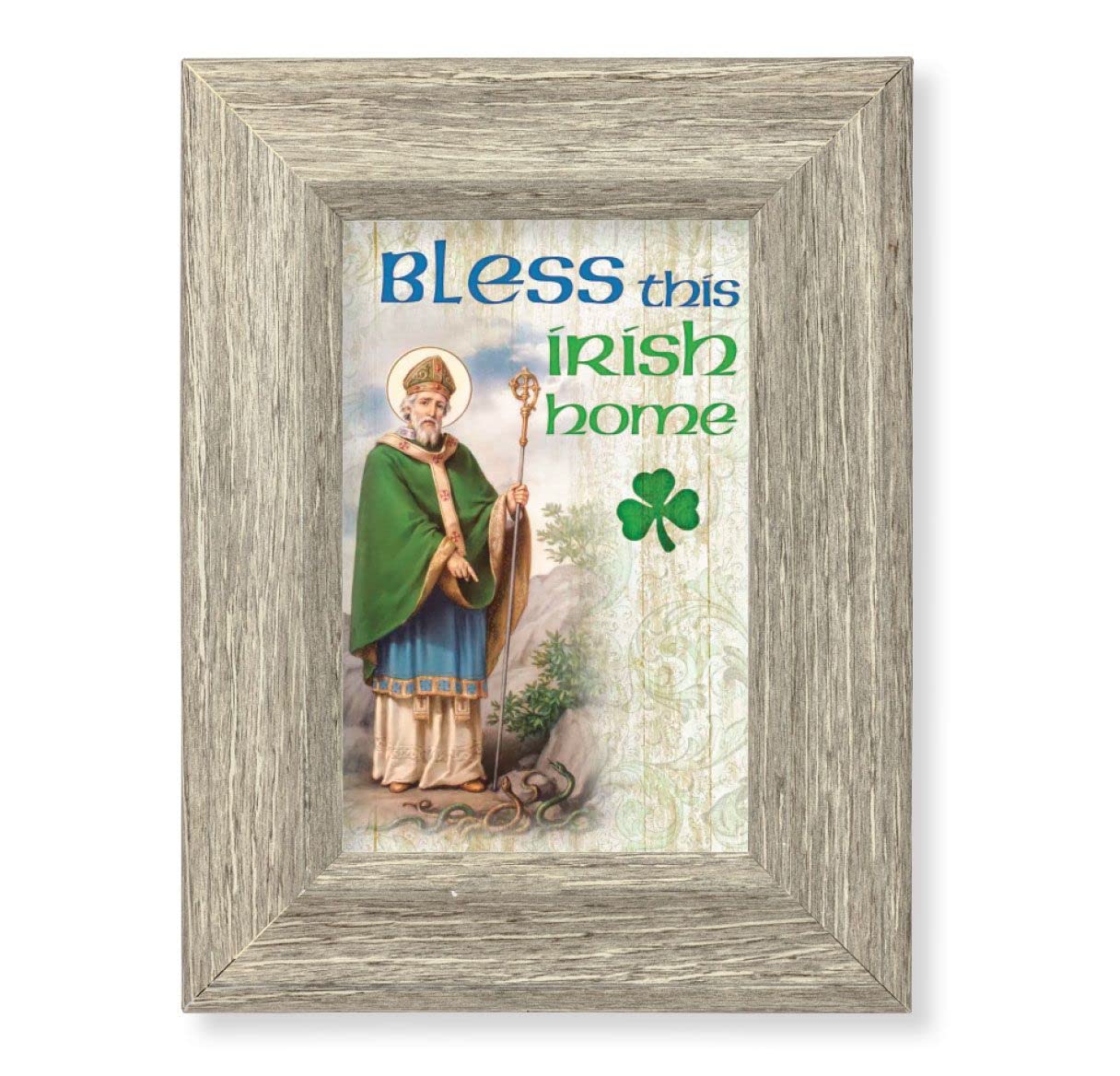 Bless This Irish Home Printed on Wood, 6-1/2"x8-1/2 Weathered Gray Frame, Italian # 28034