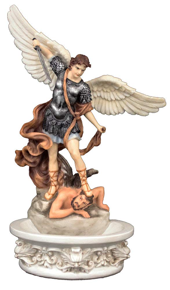 8" St. Michael Holy Water Font, Hand Painted, Stands or Hangs, # 56996