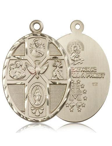 Solid 14kt Gold 5-Way Medal 1-5/8", Free Chain, # 59774