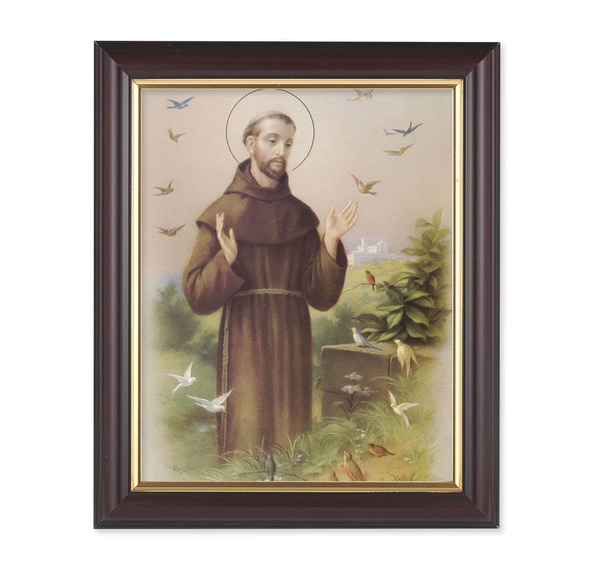 St. Francis of Assisi, 10"x12", Classic Fluted Walnut Finished Frame, Italian Print Under Glass # 26271