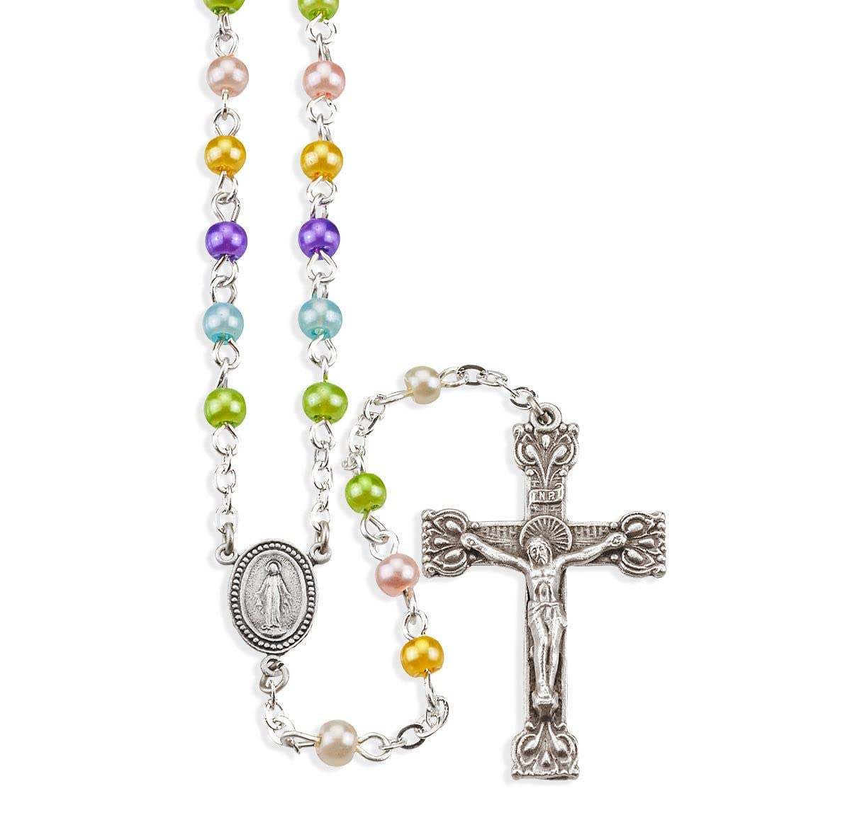 4mm Multi-Color Imitation Pearl Bead Rosary, # 6460