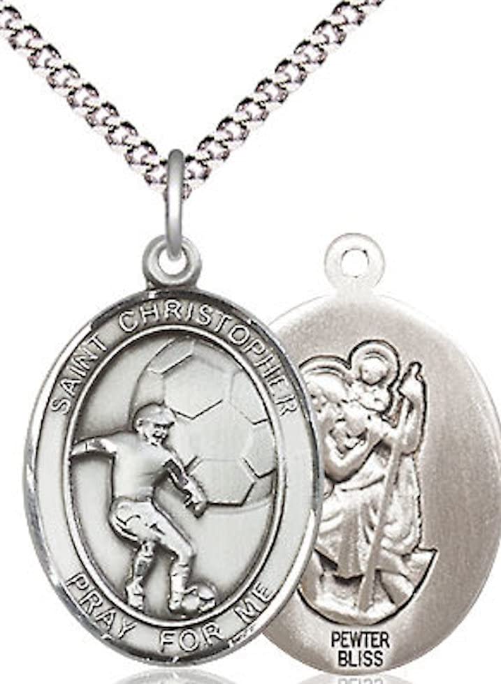 Soccer / St. Christopher Medal in Fine Pewter, 3/4", Your Choice of Chain # 17499