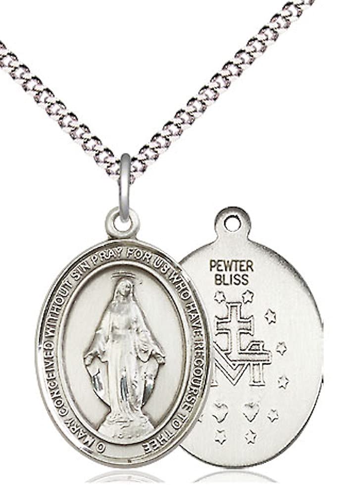 Miraculous Medal in Fine Pewter, 3/4" tall, Your Choice of Chain, # 5714