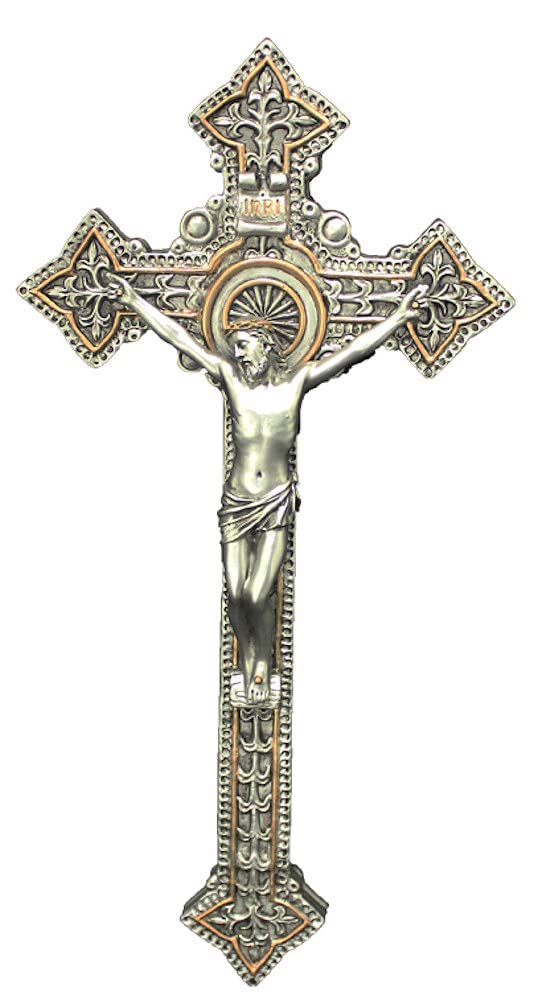9" Crucifix, Pewter Finished Resin, # 54240