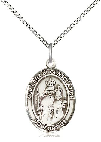 Our Lady of Consolation Medal in Fine Pewter, 3/4" tall, Your Choice of Chain, # 5629