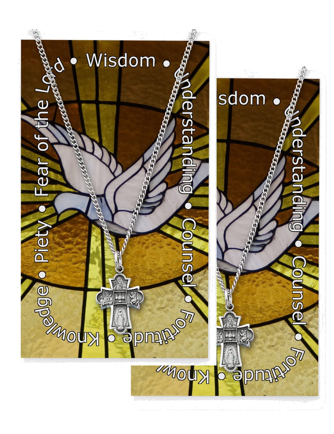 Confirmation 4-Way Medal in Fine Pewter on 18" Chain with Laminated Holy Card, 2-Count Value Pack # 21630