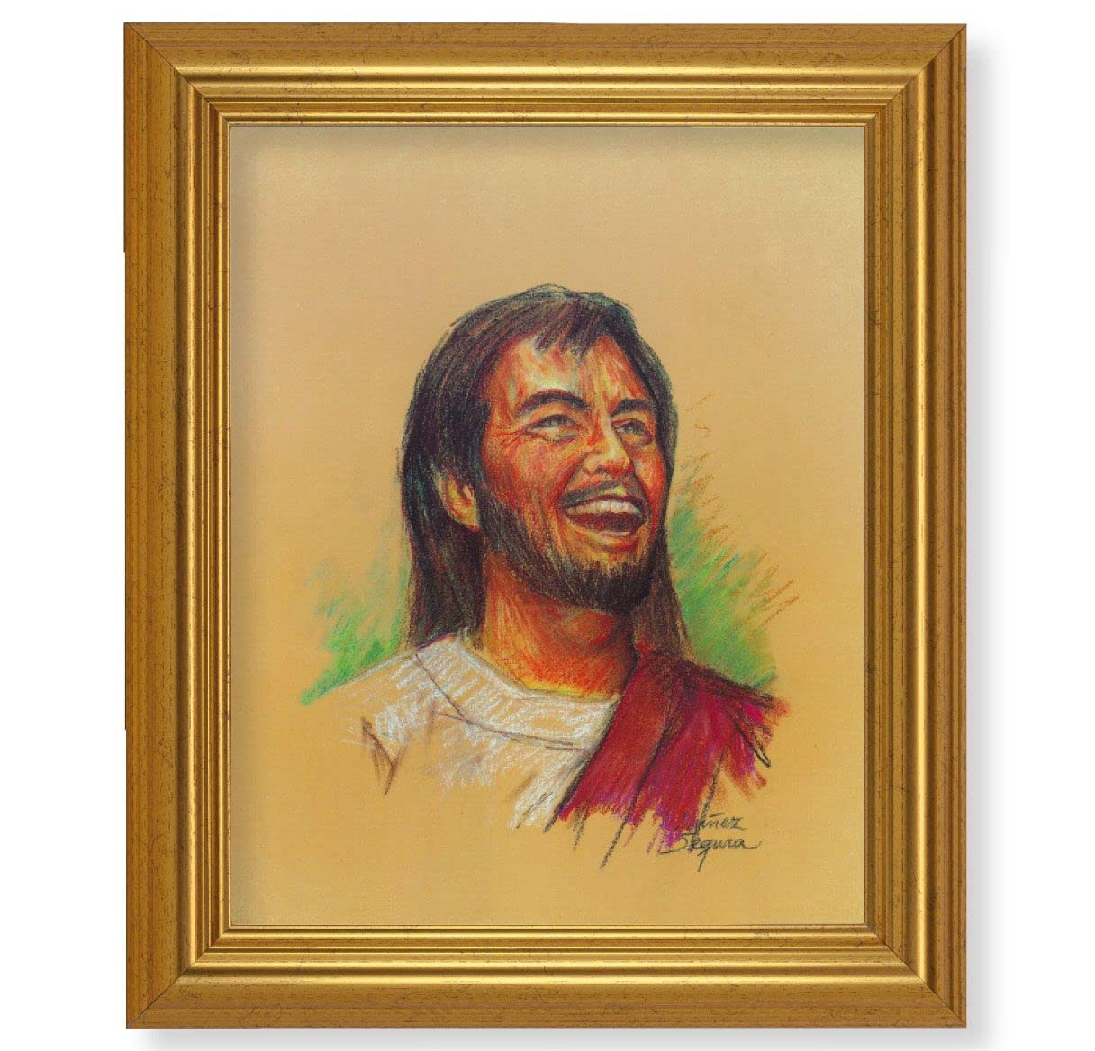 Segura: Laughing Jesus, 10"x12" Gold-Leaf Finished Classic Frame, Italian Print on Artboard # 27177