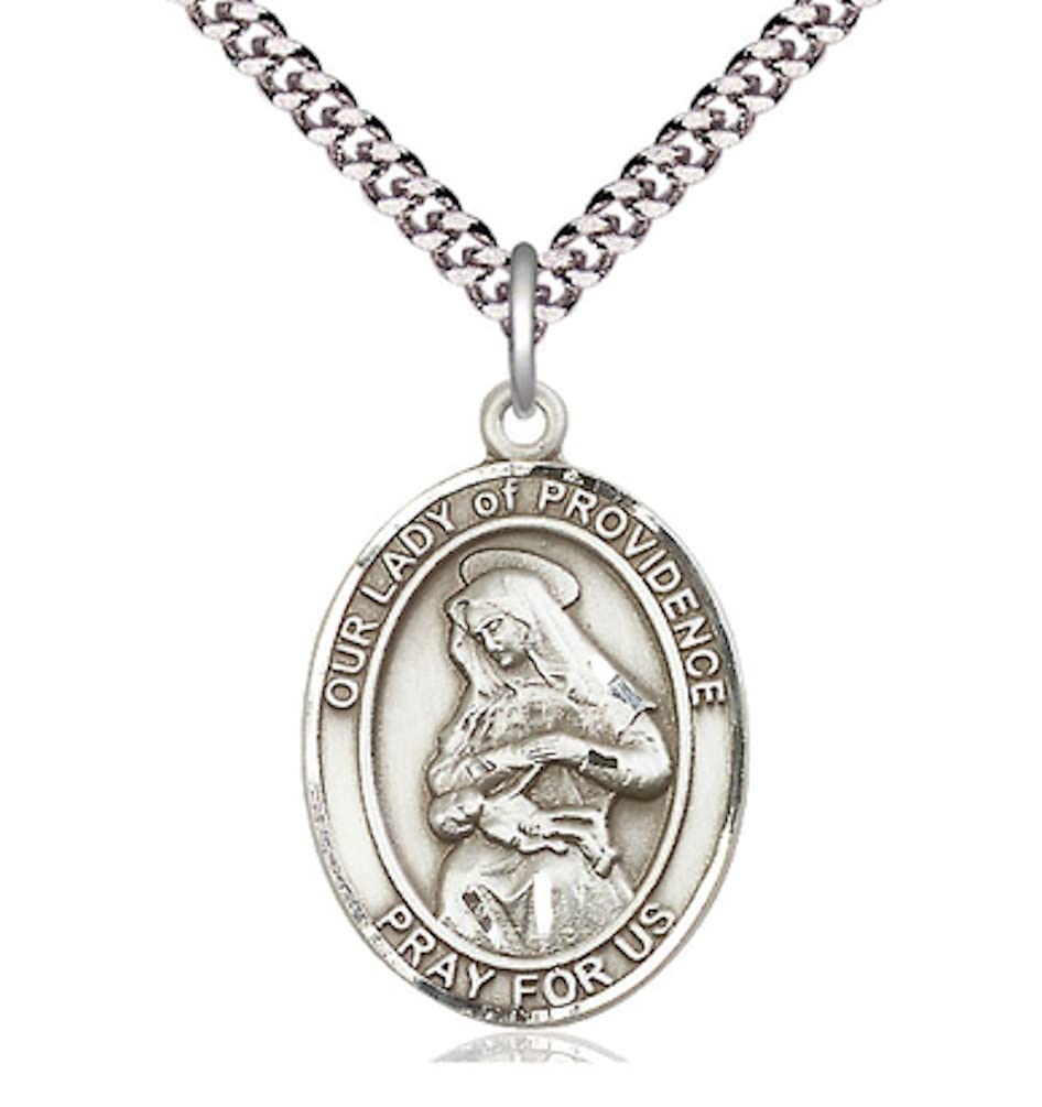 Our Lady of Providence Medal in Fine Pewter, 1" tall, Your Choice of Chain, # 4882