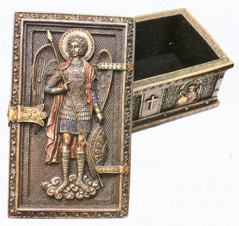5" x 3" St. Michael Box, Bronzed Resin, # 64130
