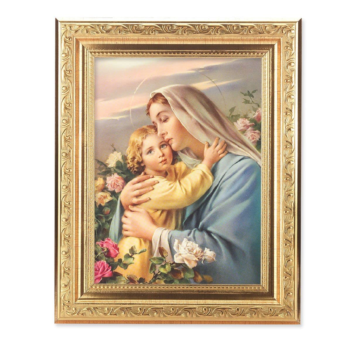 Madonna and Child Picture, 8-1/4"x10-1/4 Gold-Leaf Finish Acanthus Leaf Detail Under Glass # 27701