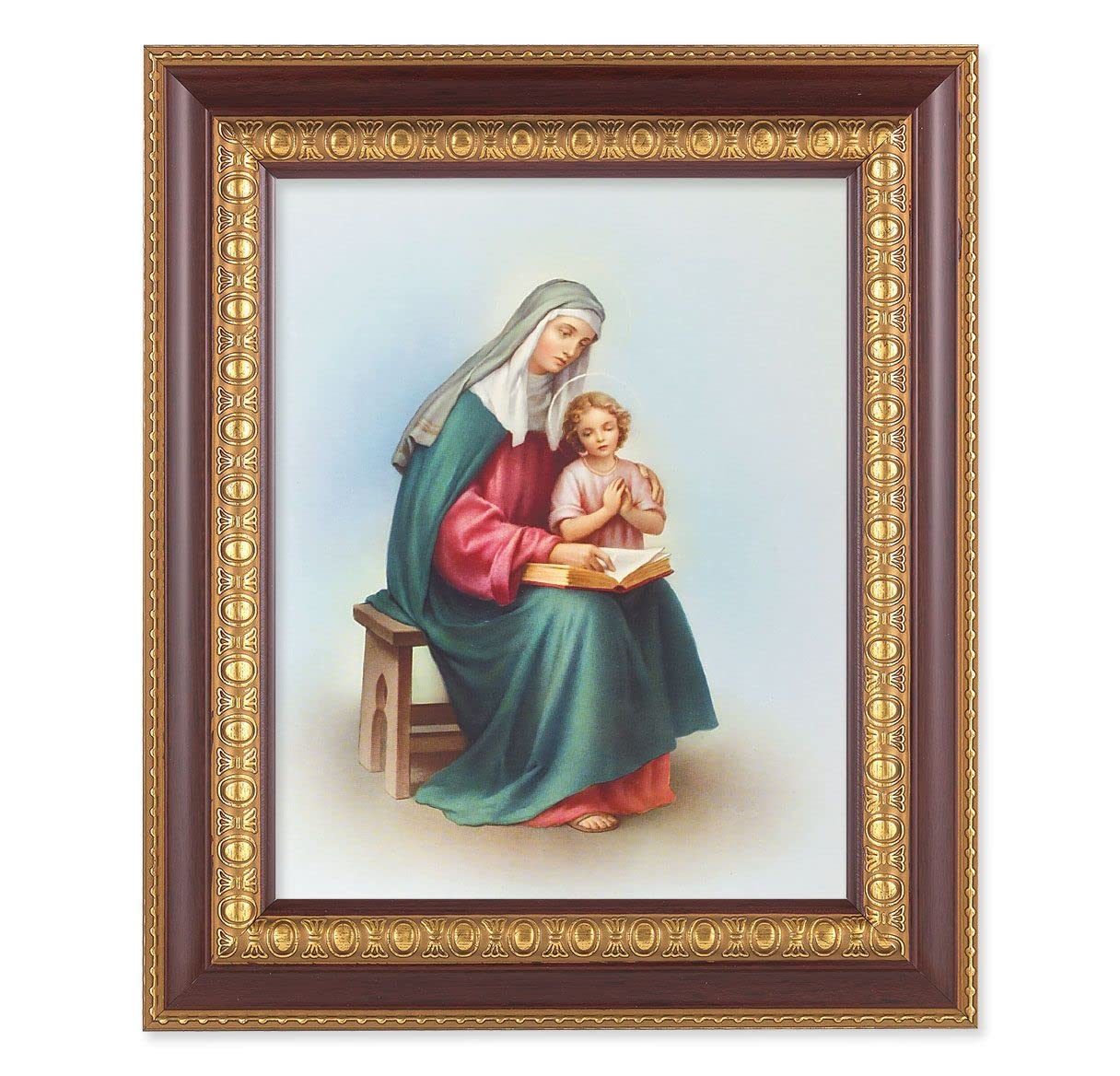 St. Anne, 11-1/2"x13-1/2, Cherry Finish with Gold Egg & Dart Frame, Italian Print Under Glass # 26095