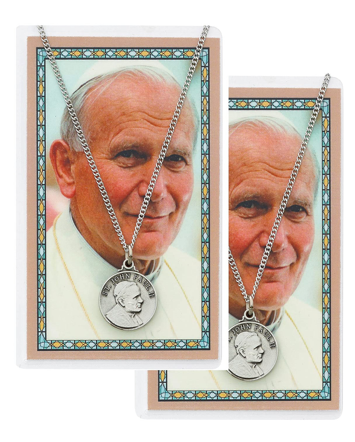 St. John Paul II Pewter Medal with Laminated Holy Card, 18" Chain, 2-Count Value Pack. # 21367