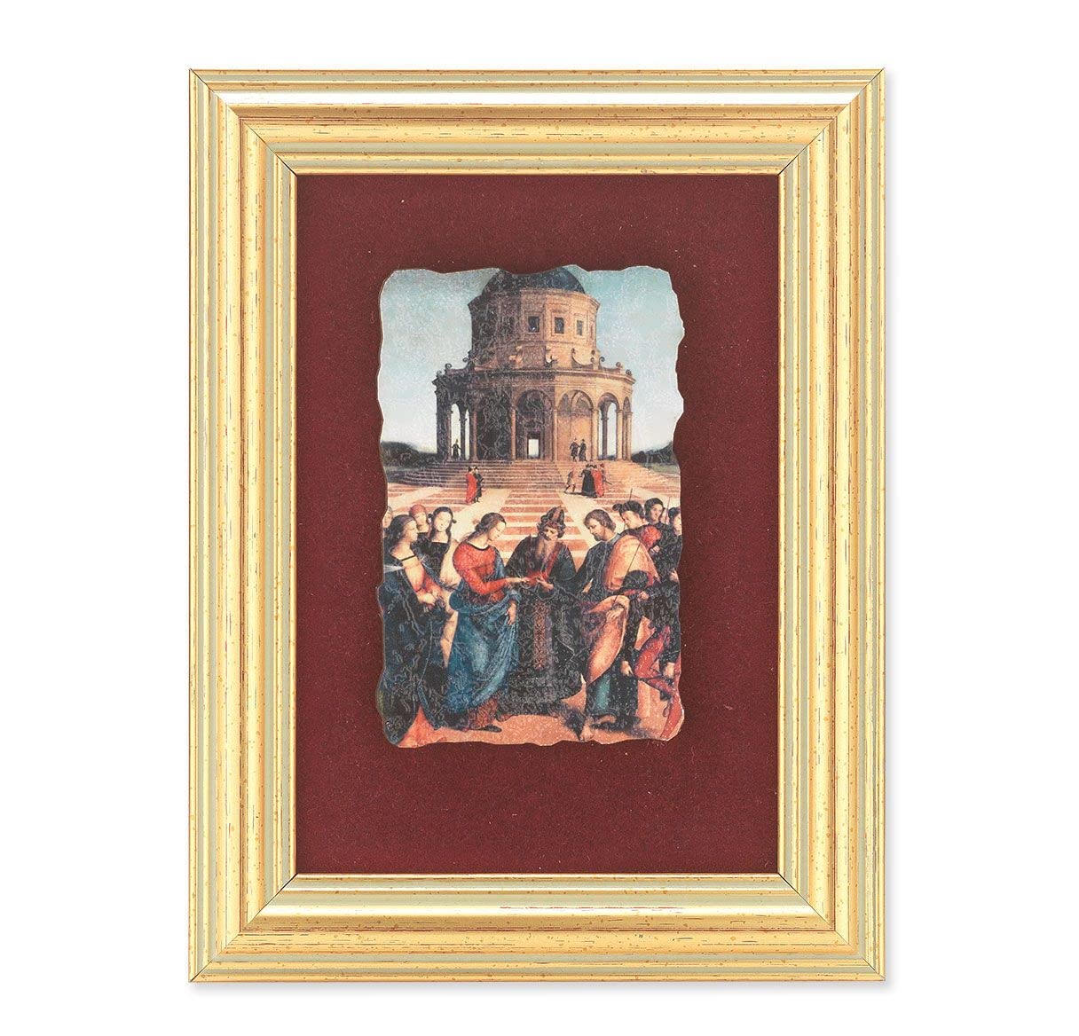 Wedding at Cana Picture, Antique Gold 5" x6-1/2 Frame, Image Centered On Burgundy Velvet Matting # 28132