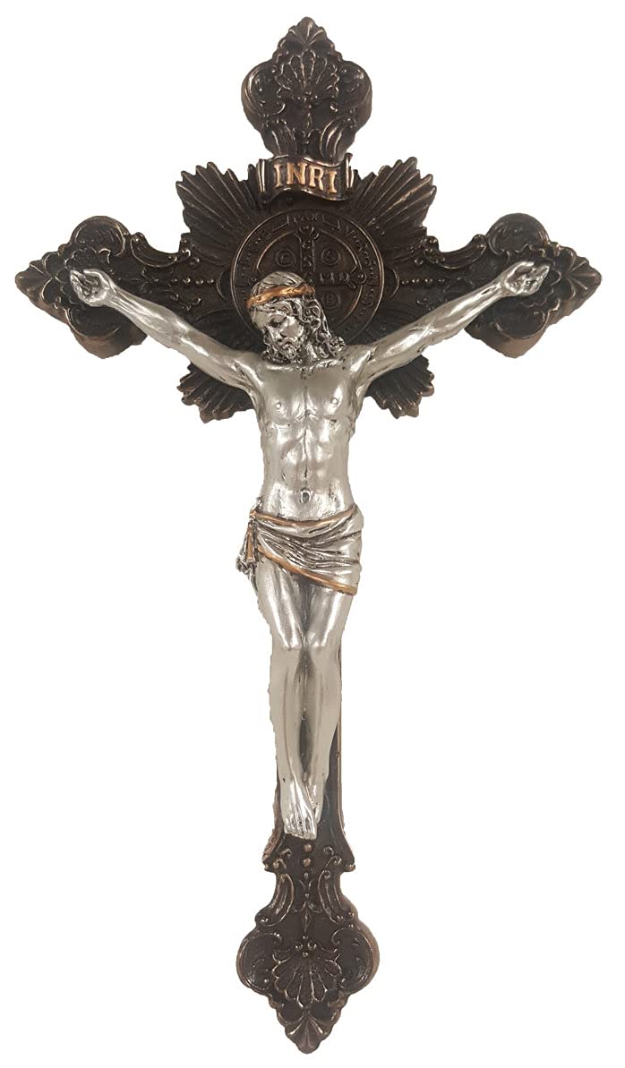 7-3/4" St. Benedict Crucifix, Bronzed Resin w/ Pewter Finish Figure, # 21930
