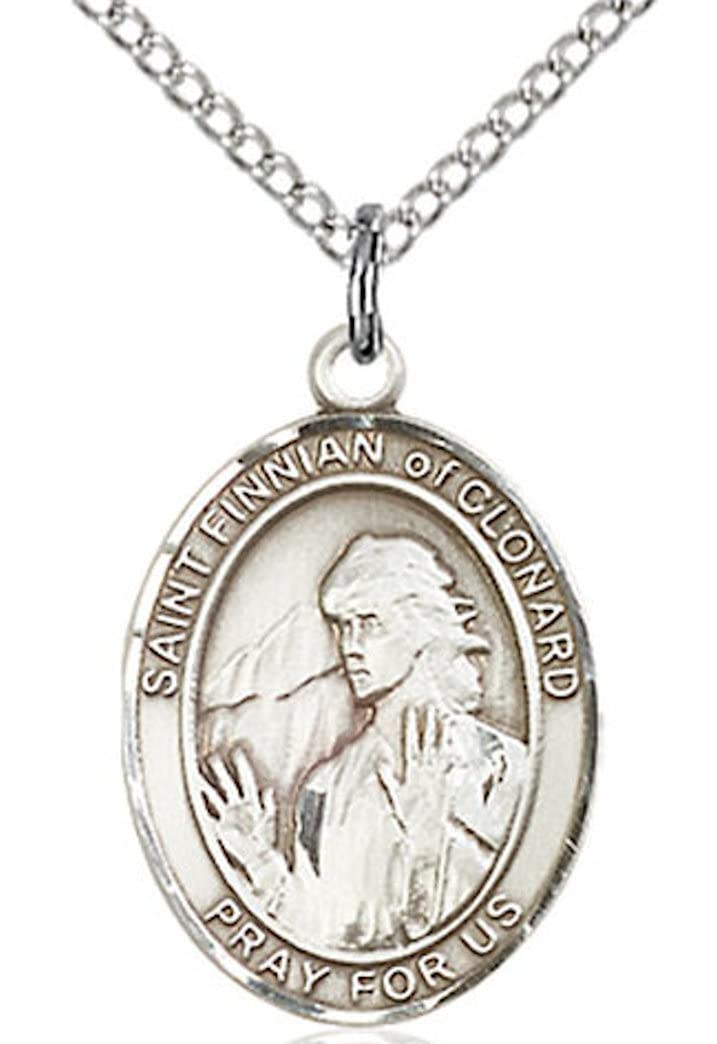 St. Finnian of Clonard Medal in Fine Pewter, 3/4" tall, Your Choice of Chain # 17036