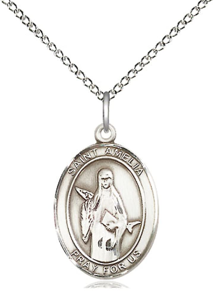 St. Amelia Medal in Fine Pewter, 3/4" tall, Your Choice of Chain, # 5746