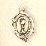 First Communion Cup Oval Medal 1/2" Gold Filled, Your Choice of Chain # 43359