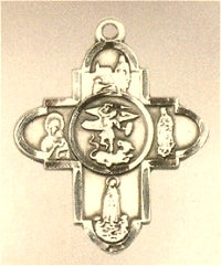 St. Michael 5-Way Medal 1-1/8" Solid 14kt Gold, Free Chain, # 43446