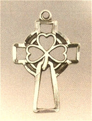 Pierced Shamrock Irish Cross 15/16" Solid 14kt Gold, Free Chain, # 43525