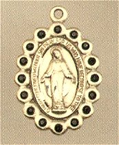 Jet Black Crystal Border Miraculous Medal 13/16" 14kt Gold Filled, your choice of chain, # 43662