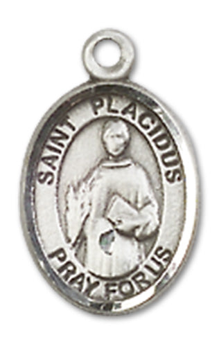 Sterling Silver Charm Medal, 1/2", St. Placidus, Your Choice of Chain, # 10095