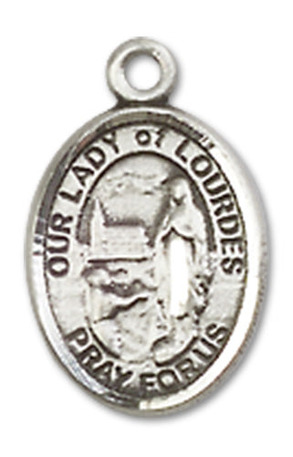 Our Lady of Lourdes Charm Medal, Sterling Silver, 1/2", Your Choice of Chain, # 10144