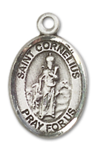 St. Cornelius Charm Medal, Fine Pewter, 1/2", Your choice of chain, # 10573