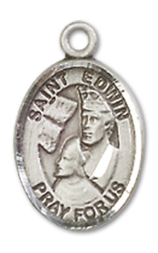 St. Edwin Charm Medal, Fine Pewter, 1/2", Your choice of chain, # 10608