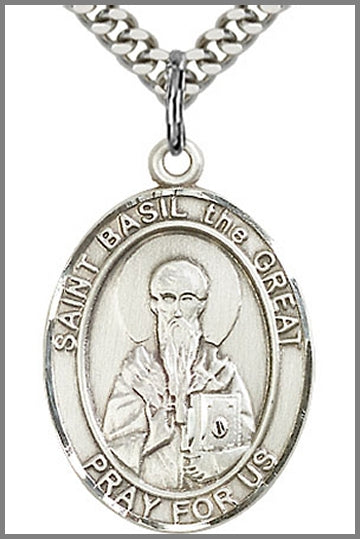 St. Basil the Great Medal, Sterling Silver, 1"x3/4", Your Choice of Chain, # 10247