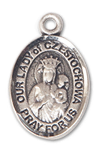 Our Lady of Czestochowa Charm Medal, Fine Pewter, 1/2", your choice of chain, # 10691