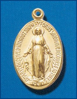 16kt Gold over Sterling Silver Miraculous Medal, 13/16", Your choice of chain, #104452.