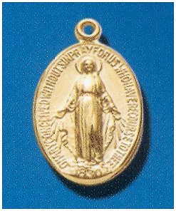 16kt Gold over Sterling Silver Miraculous Medal, 11/16", Your choice of chain, #104453.