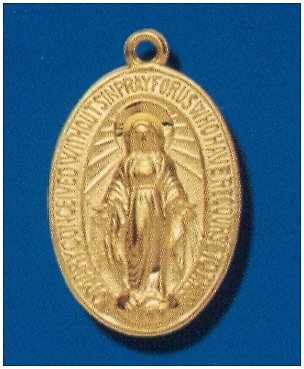16kt Gold over Sterling Silver Miraculous Medal, 7/8" With your choice of chain, #104481