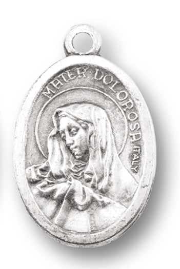 Our Lady of Sorrows Silver Oxidized Medal, 1" overall, # 1140