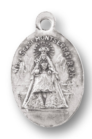 Our Lady of Montserrat Silver Oxidized Medal, 1" overall, # 1158