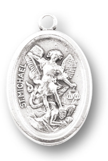 St. Michael Silver Oxidized Medal, 1" overall, # 1087