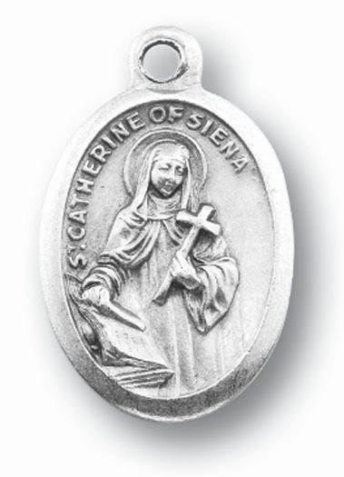 St. Catherine of Siena Silver Oxidized Medal, 25-Count Pack 1" overall, # 1016