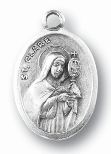 St. Clare Silver Oxidized Medal, 1" overall, # 1018