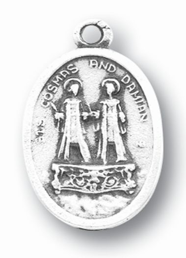 St. Cosmos & Damian Silver Oxidized Medal, 1" overall, # 1043