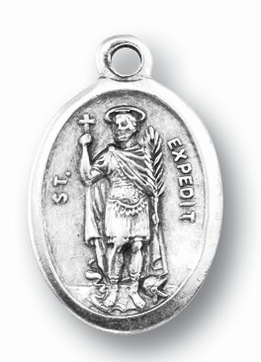 St. Expedite Silver Oxidized Medal, 1" overall, # 1046