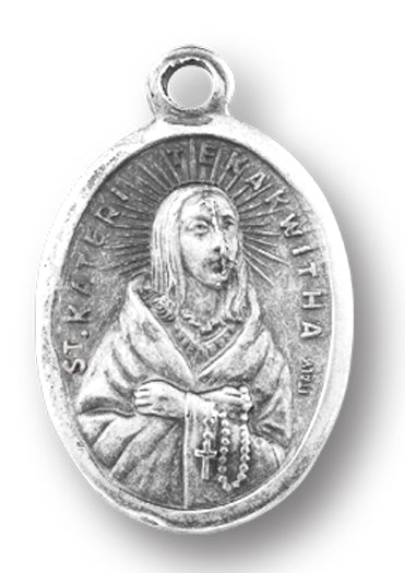 St. Kateri Tekakwitha Silver Oxidized Medal, 1" overall, # 1023