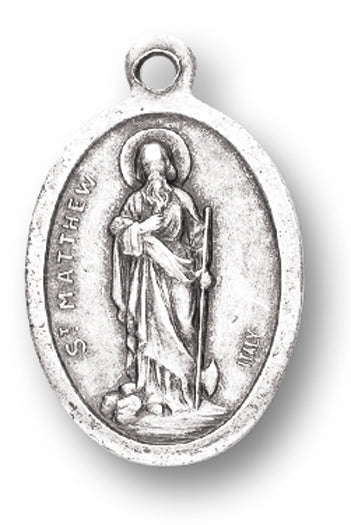 St. Matthew Silver Oxidized Medal, 1" overall, # 1086
