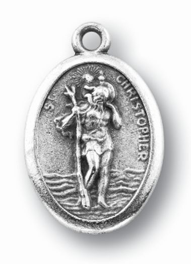 St. Christopher Silver Oxidized Medal, 25-Count Pack 1" overall, # 1042