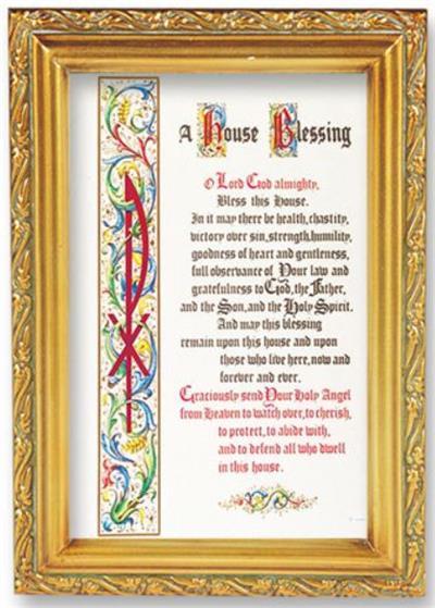 Antique Gold Frame, 5.75"x7.25" overall, Under Glass, House Blessing, # 10901