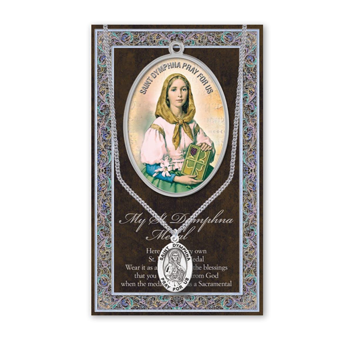 15/16" Pewter Medal with Folding Prayer Card, St. Dymphna, # 93124