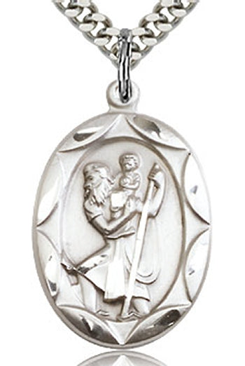 St. Christopher Sterling Medal 11/16", Your Choice of Chain, # 11298