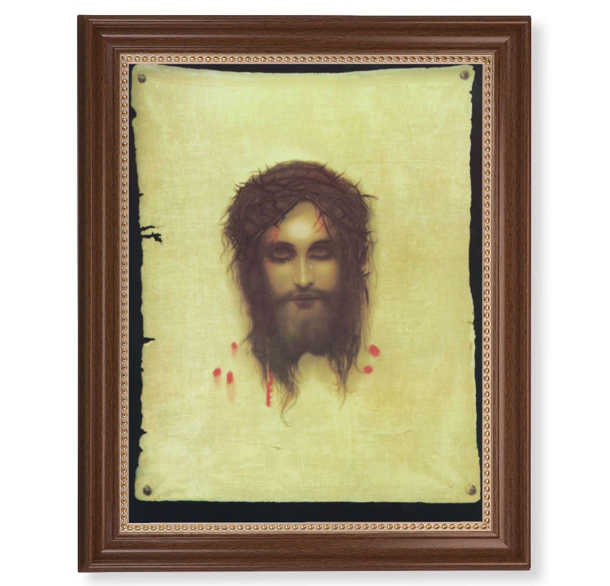 Max: Veronica's Veil Picture, 13-1/2"x16-9/16 Walnut Finish Frame with Gold Beaded Lip, Textured Italian Print # 22279