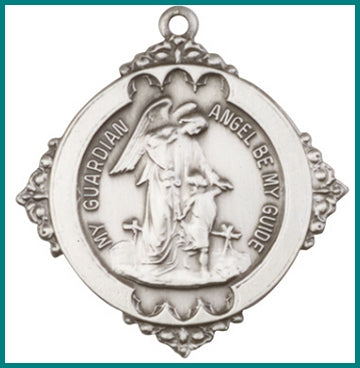 Keychain, Silver Oxide Finish, Guardian Angel, 1-1/8" tall, # 11416